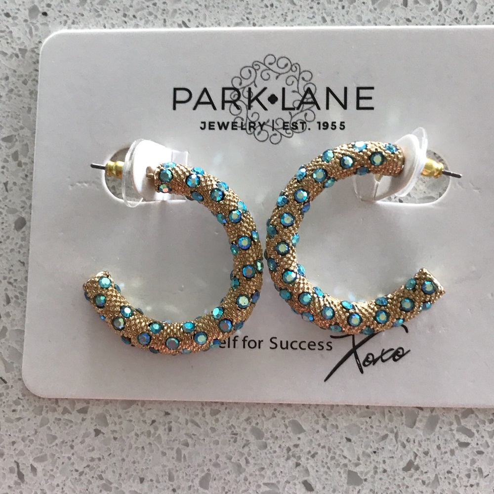 Parklane Gold Hoops w/ Turquoise Crystals